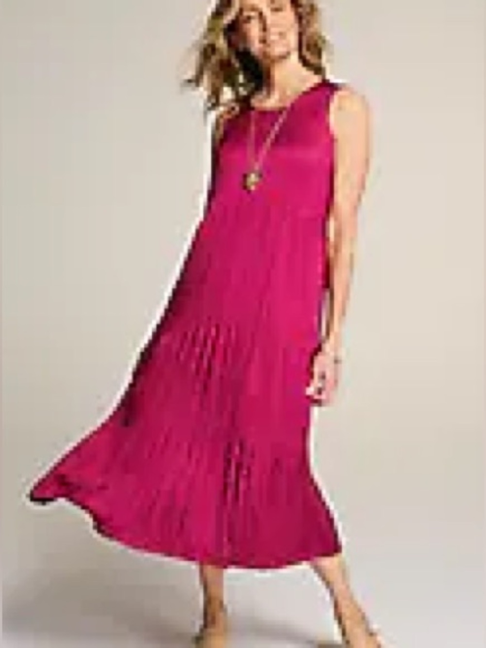 Sleeveless Fuchsia Pleated Midi Dress